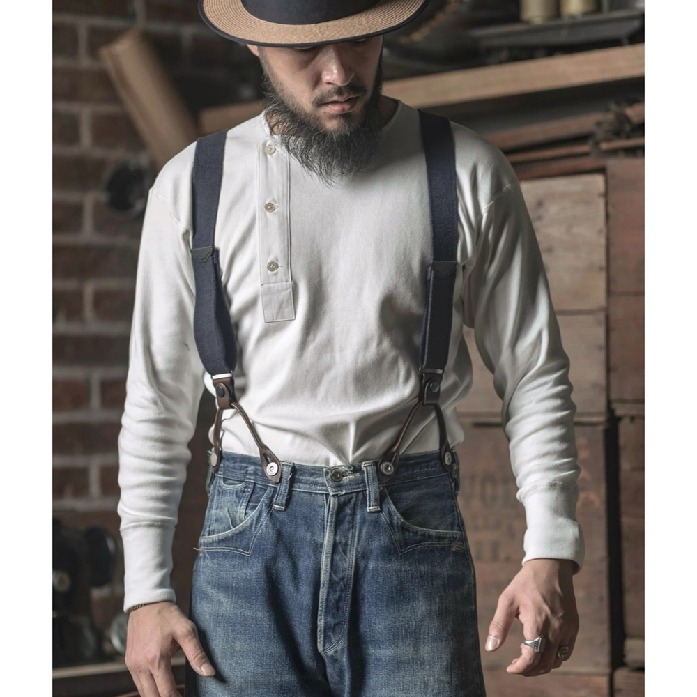 100% Cotton 14 oz Side Closing Henley Shirt White Bronson Mfg. Co Long Sleeve L